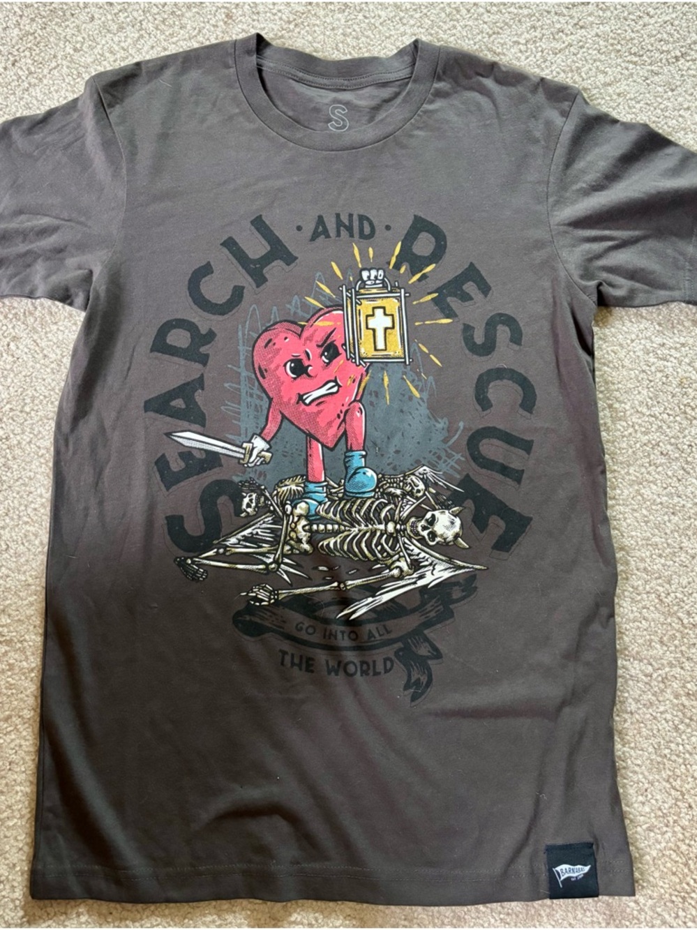 Brown Short Sleeve Graphic Tee with Red Heart Mascot